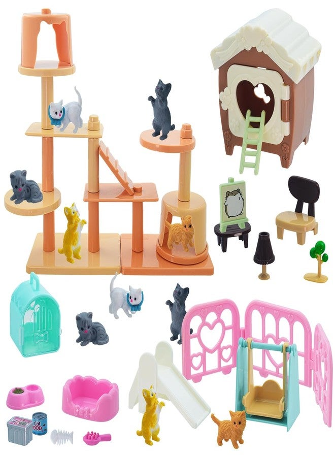 iselyn Pet Pretend Play Toys, 48Pcs Cat Figures Toys for Kids Realistic Detailed Cat Care Center with Accessories Toy Sets Educational Gifts for Kids Toddlers Girls Boys - Image 1